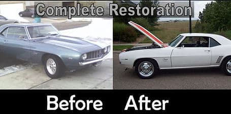 Classic car restoration before-and-after view