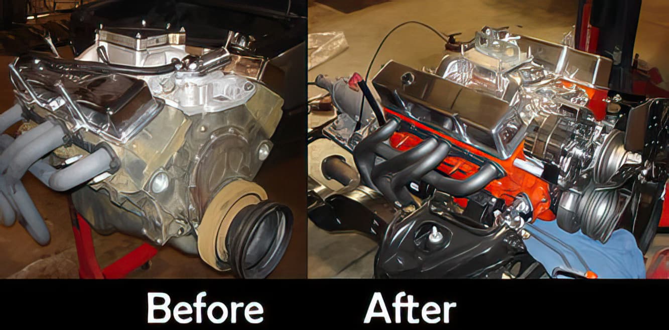 Engine block restoration before-and-after example